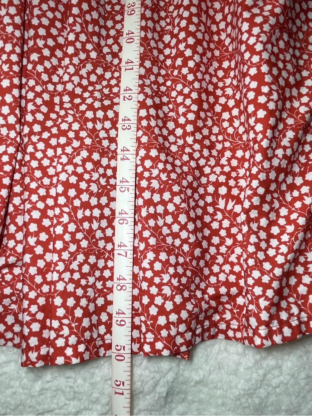 Anthropologie Red Ditsy Midi Dress 1X Plus Sz Floral Smocked Puff Sleeves Pocket - Picture 13 of 15